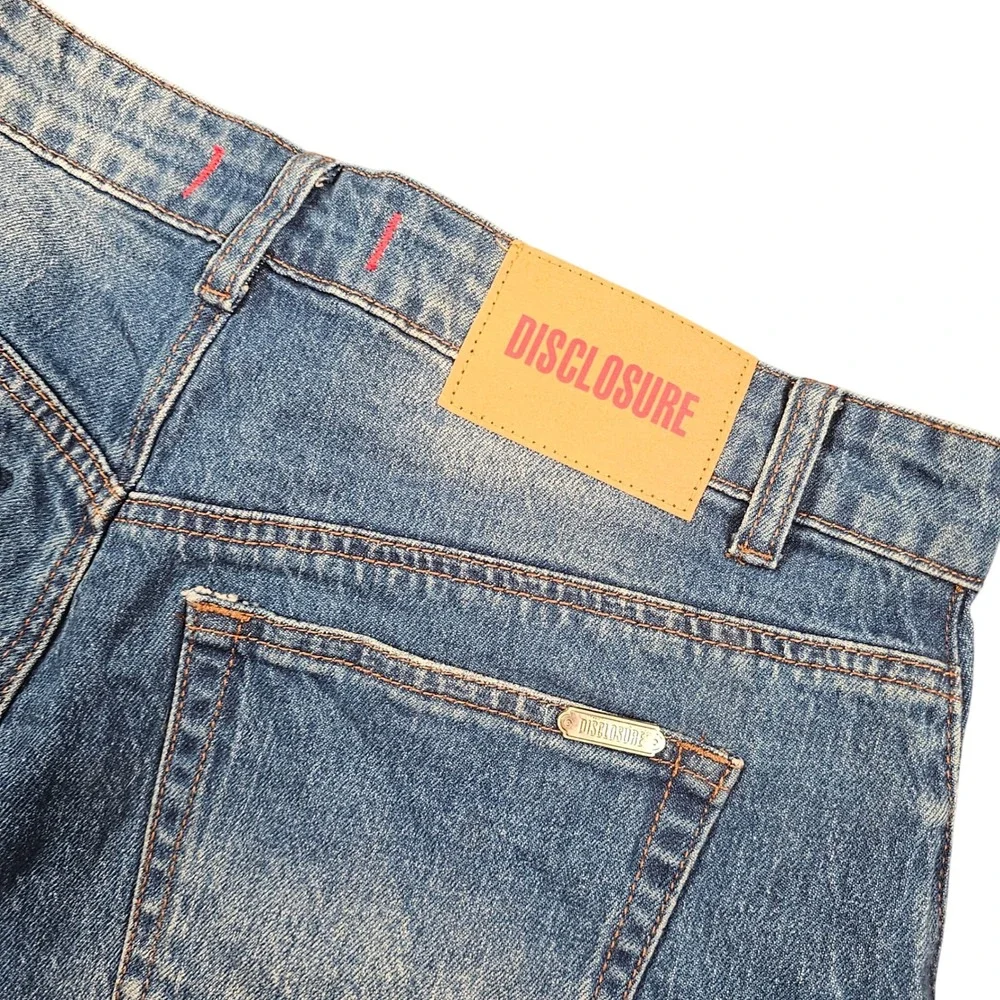 Disclosure High Waisted Denim Shorts‎ Medium Wash Raw Fringe Hem Size 9 29